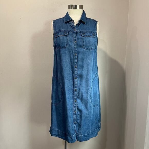 J Jill Denim Chambray Shirt Dress Petite Tencel Linen Blend Size S Petite - Picture 1 of 8